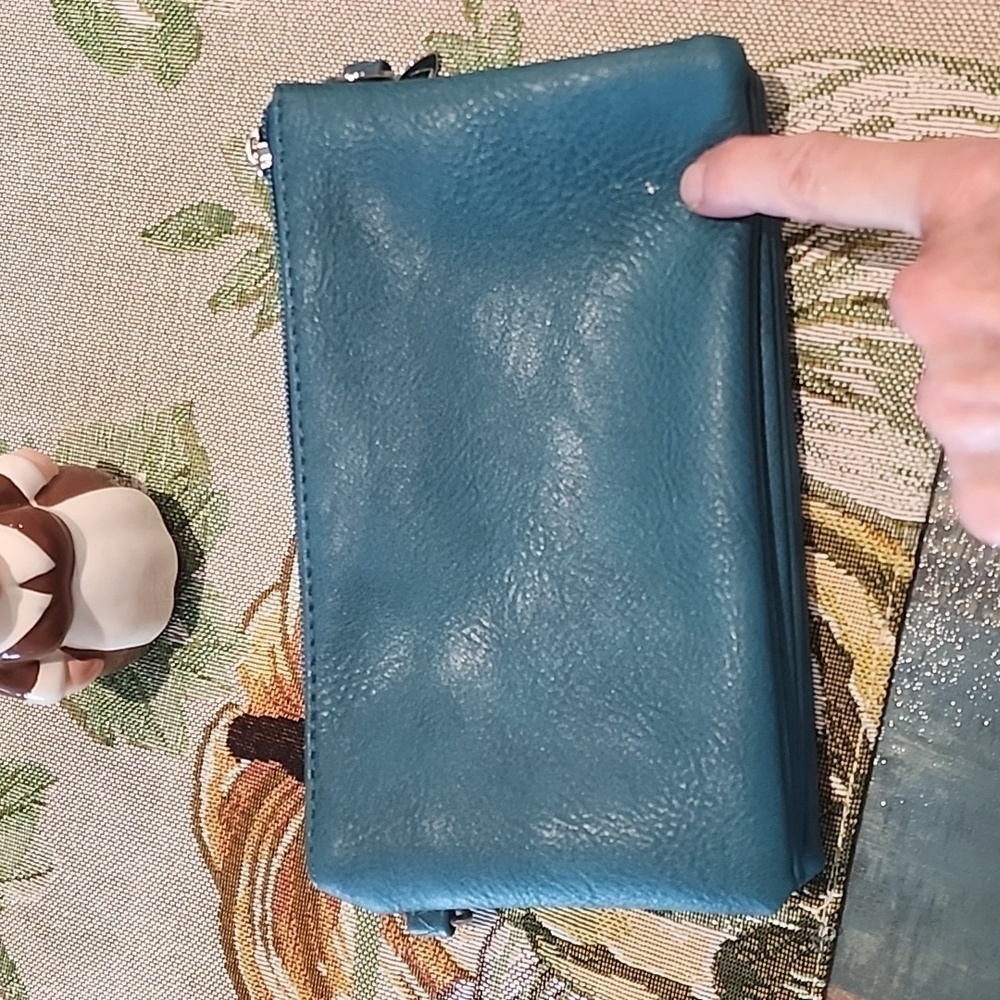 Teal Vegan Leather Crossbody or Clutch - Picture 3 of 12